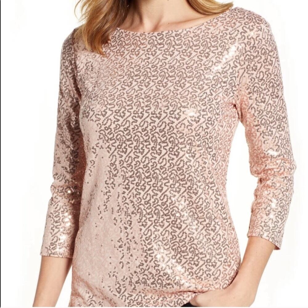 GIBSON X GLAM SQUAD Pink Sequin Top Scoop Back‎ XS NWT Glam Sparkle Pastel